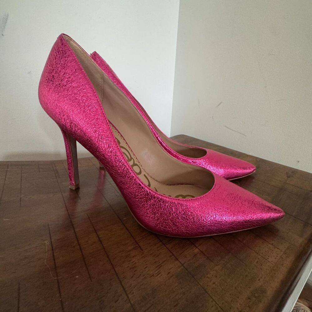 Sam Edelman Pink Metallic Leather Pointed Toe Stiletto Heels Women's 10M - Picture 11 of 11